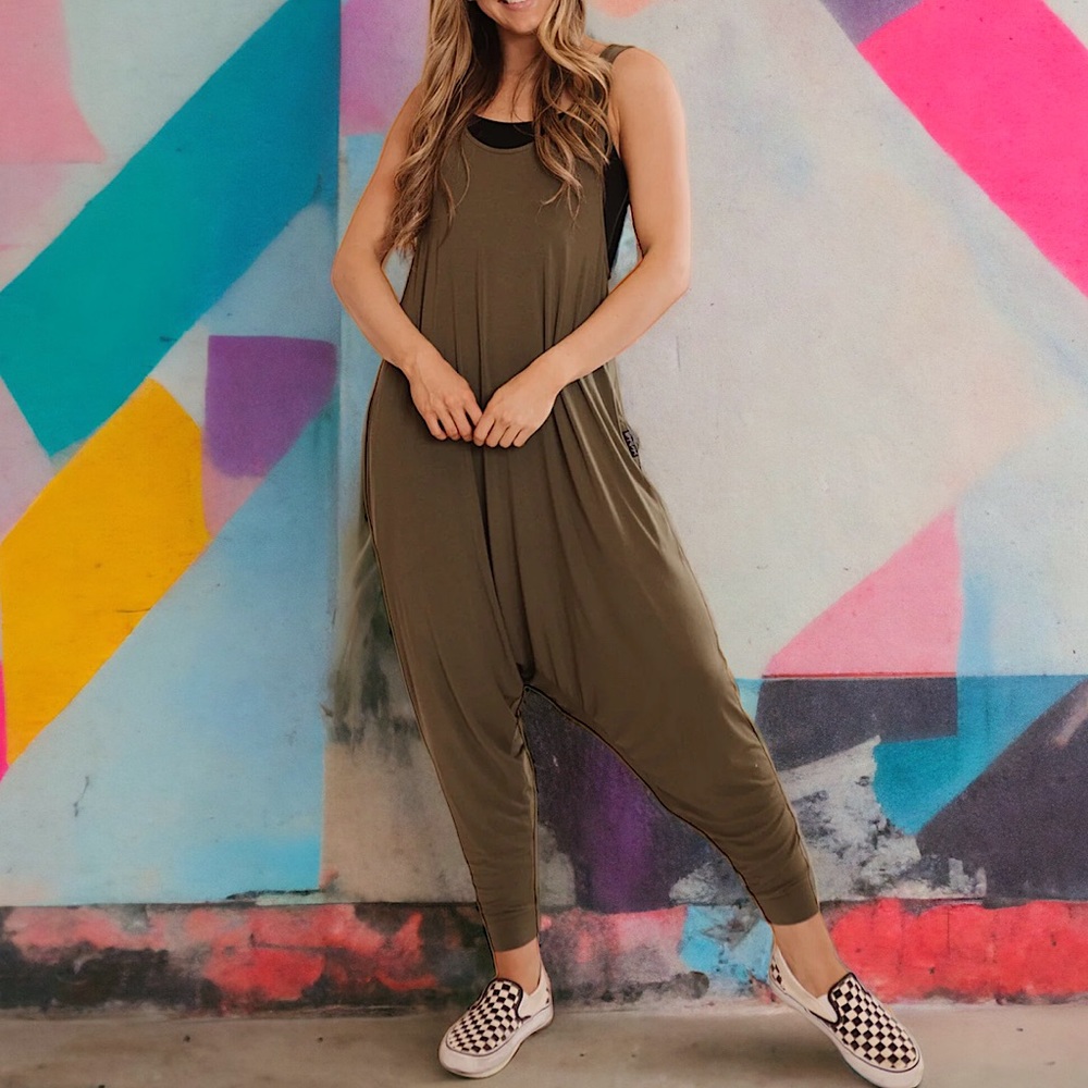 Relaxed Olive Green Sleeveless Jumpsuit